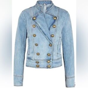 NWOT Free  People Ferry  Double Breasted Distressed  Denim Jacket